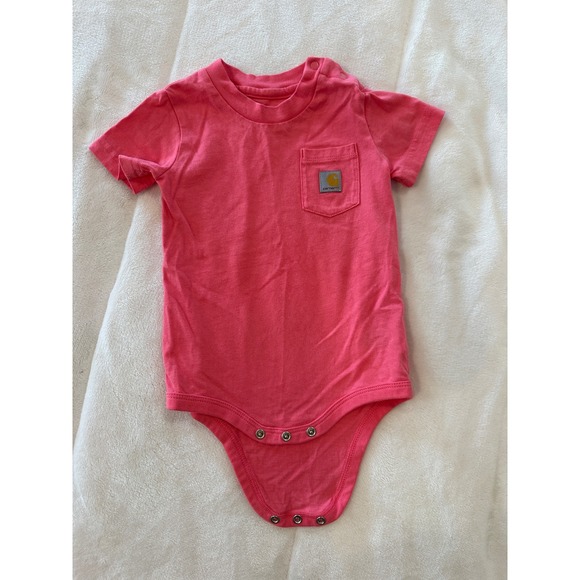 Carhartt Baby Clothes Bodysuit Short Sleeve Pink Pocket 12M Infant - Picture 1 of 3